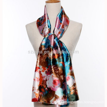 Fashion women floral print 100% silk satin scarf